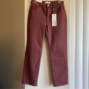 Vervet Jeanne High-Rise Ankle Slim Straight Jeans Burgundy Size 29P